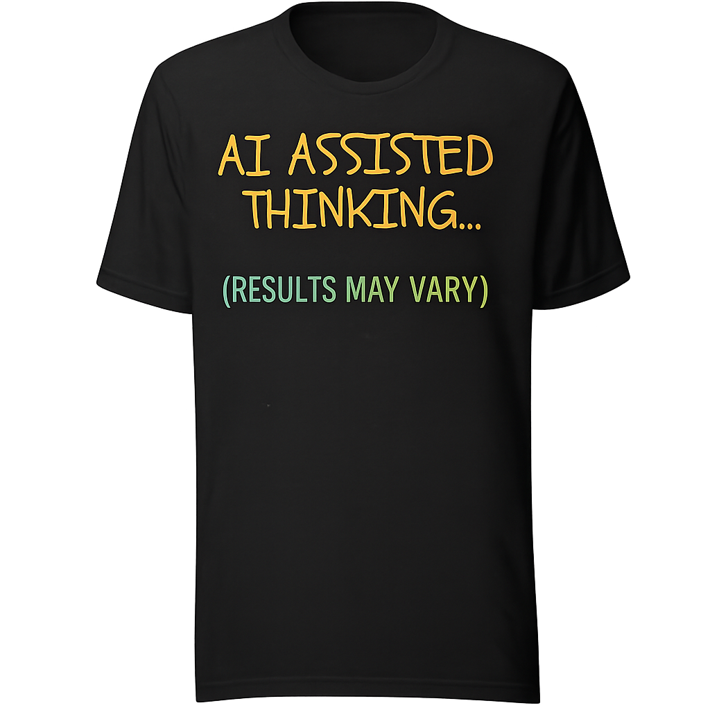 AI Assisted Thinking (Results May Vary) – Funny AI Tech Humor T-Shirt