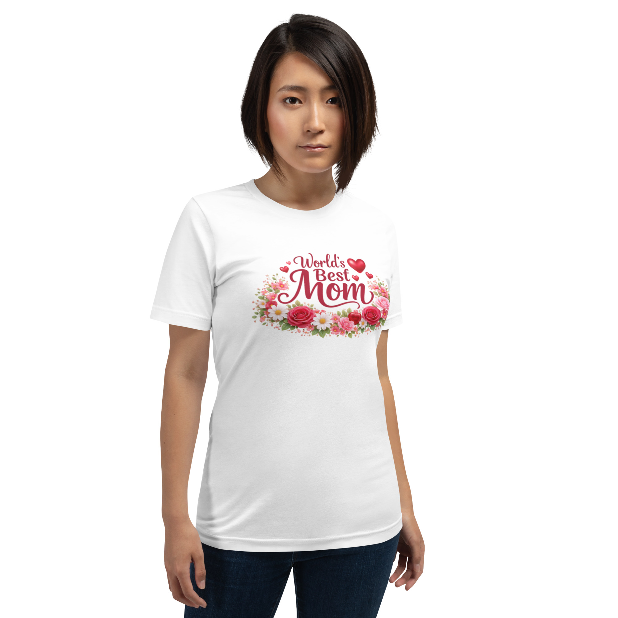World's Best Mom Red Flowery T-Shirt - Image 12
