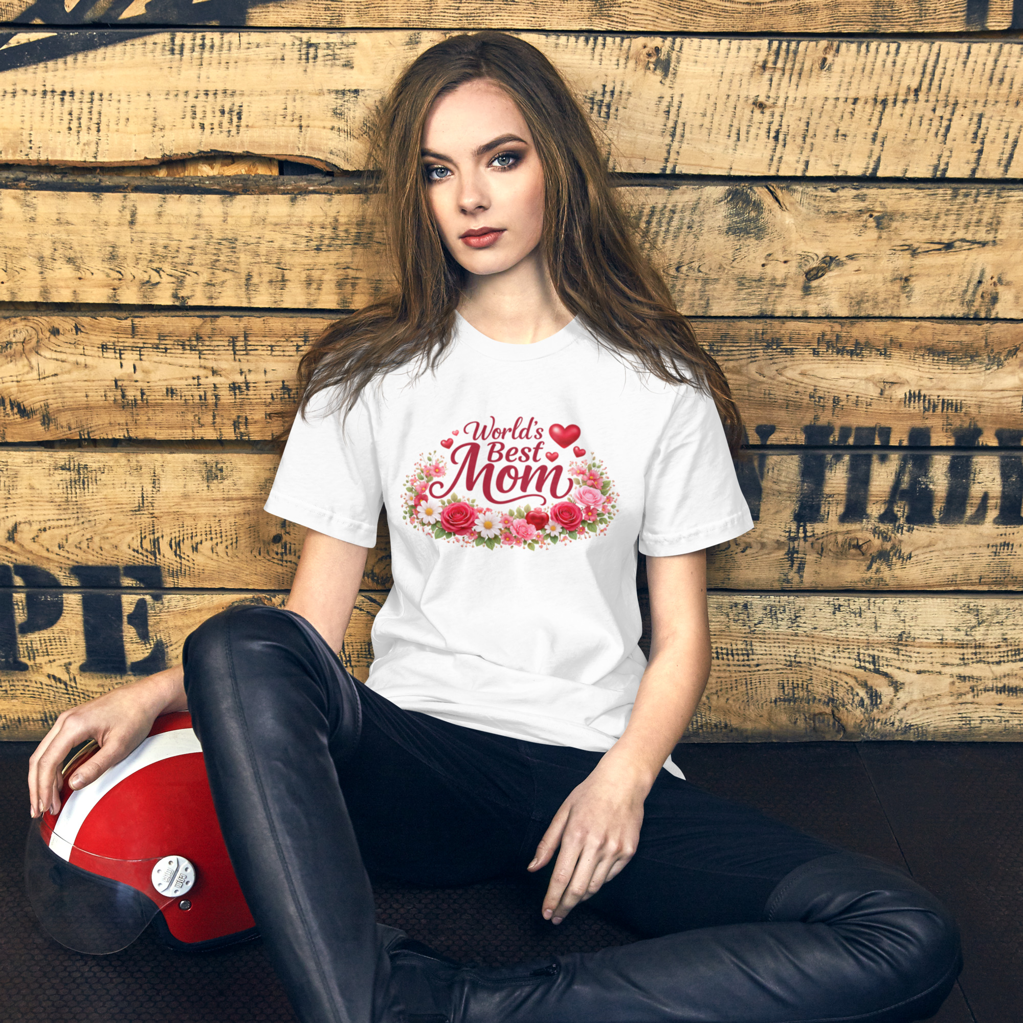 World's Best Mom Red Flowery T-Shirt - Image 32