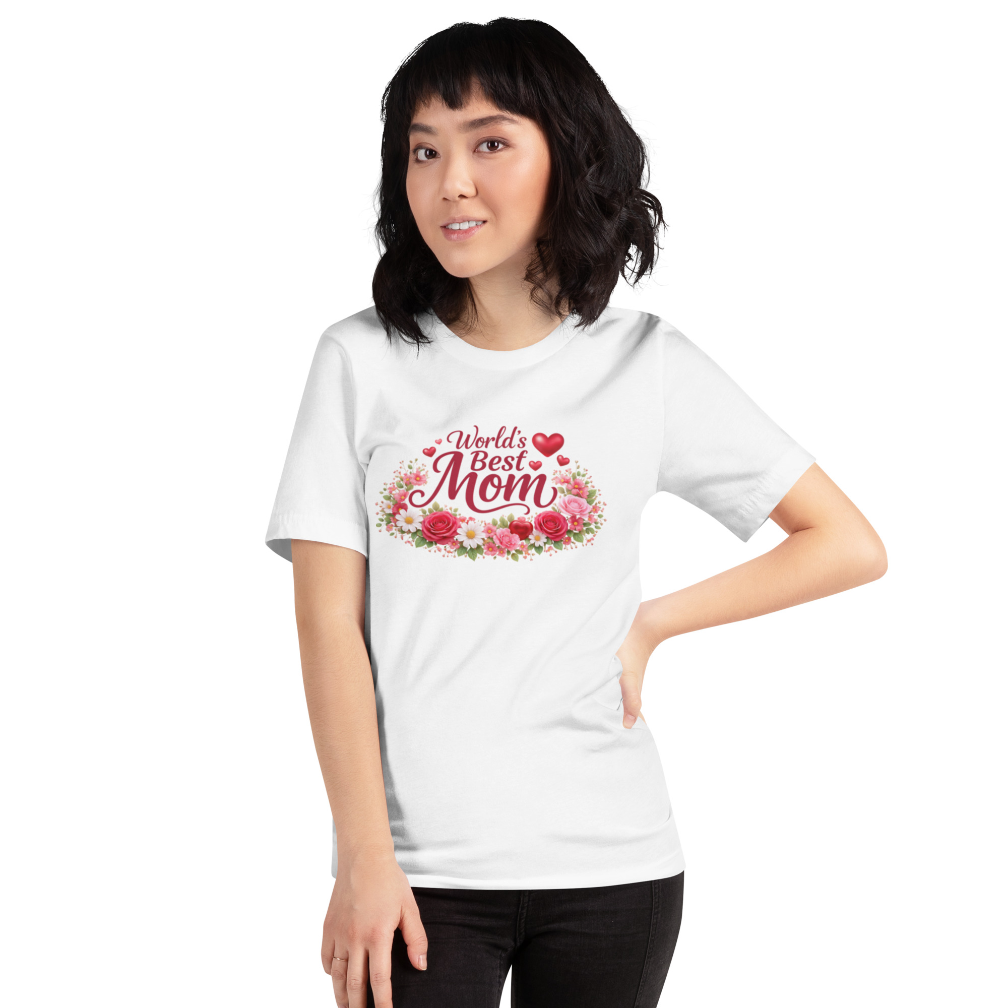 World's Best Mom Red Flowery T-Shirt - Image 6