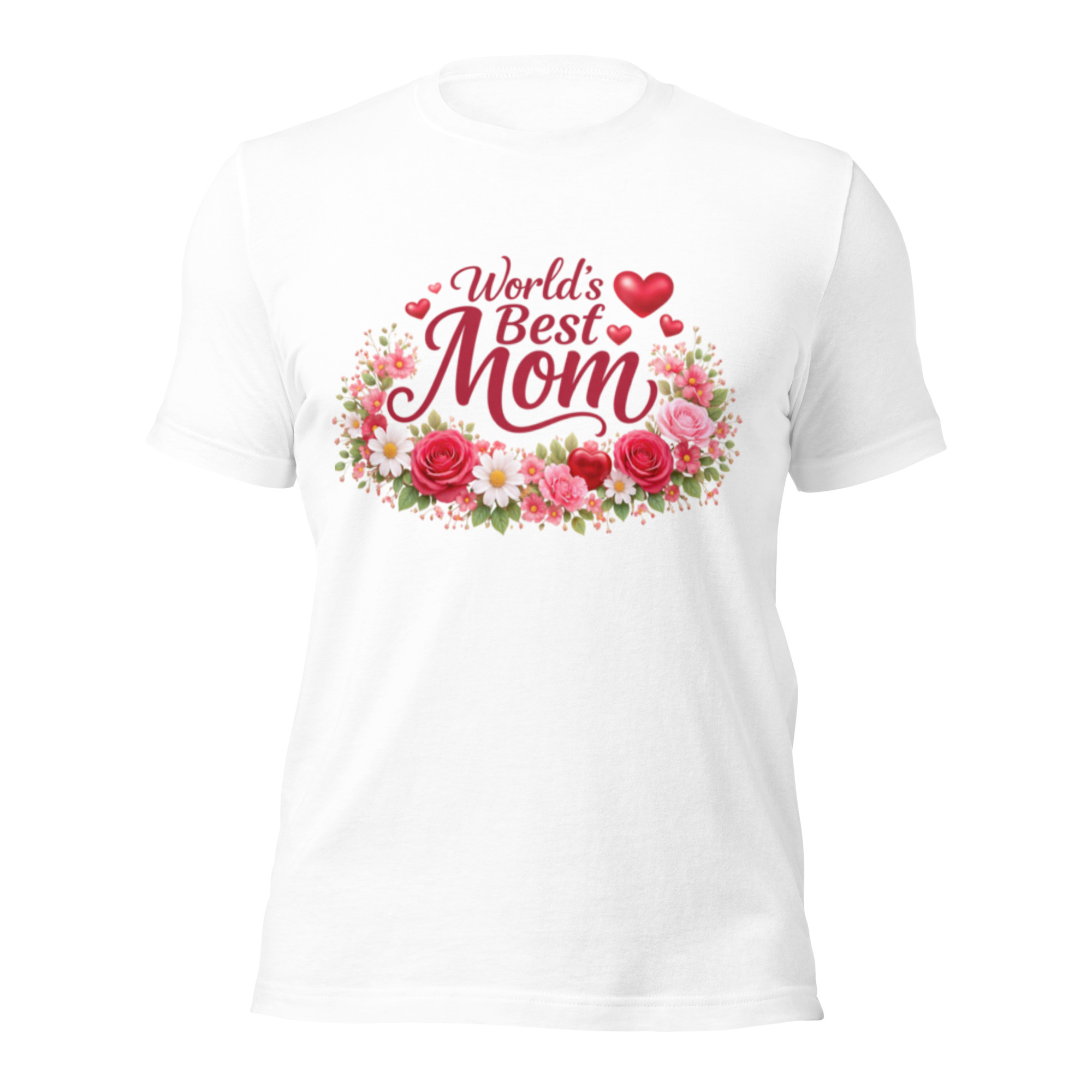 World's Best Mom Red Flowery T-Shirt - Image 2