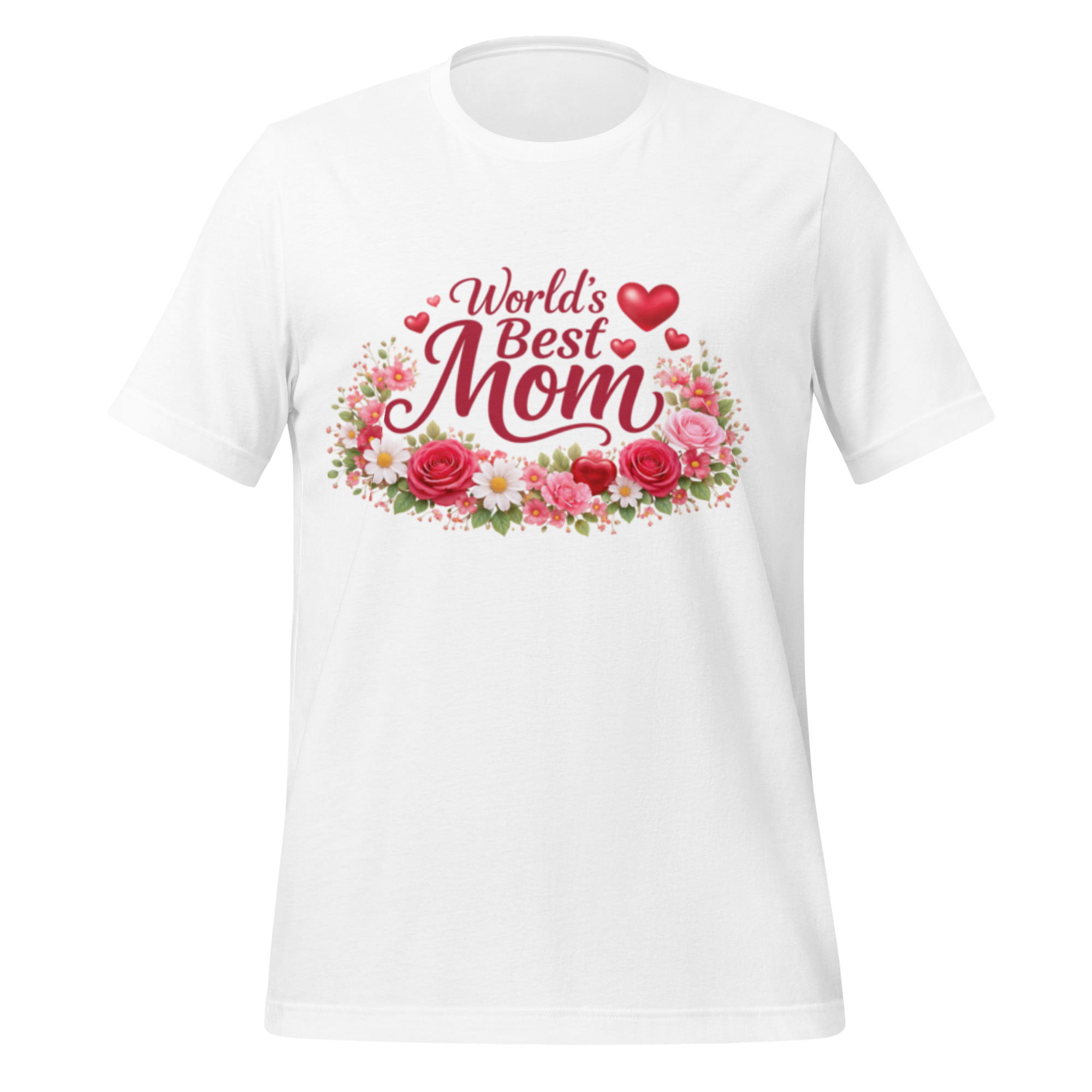World's Best Mom Red Flowery T-Shirt